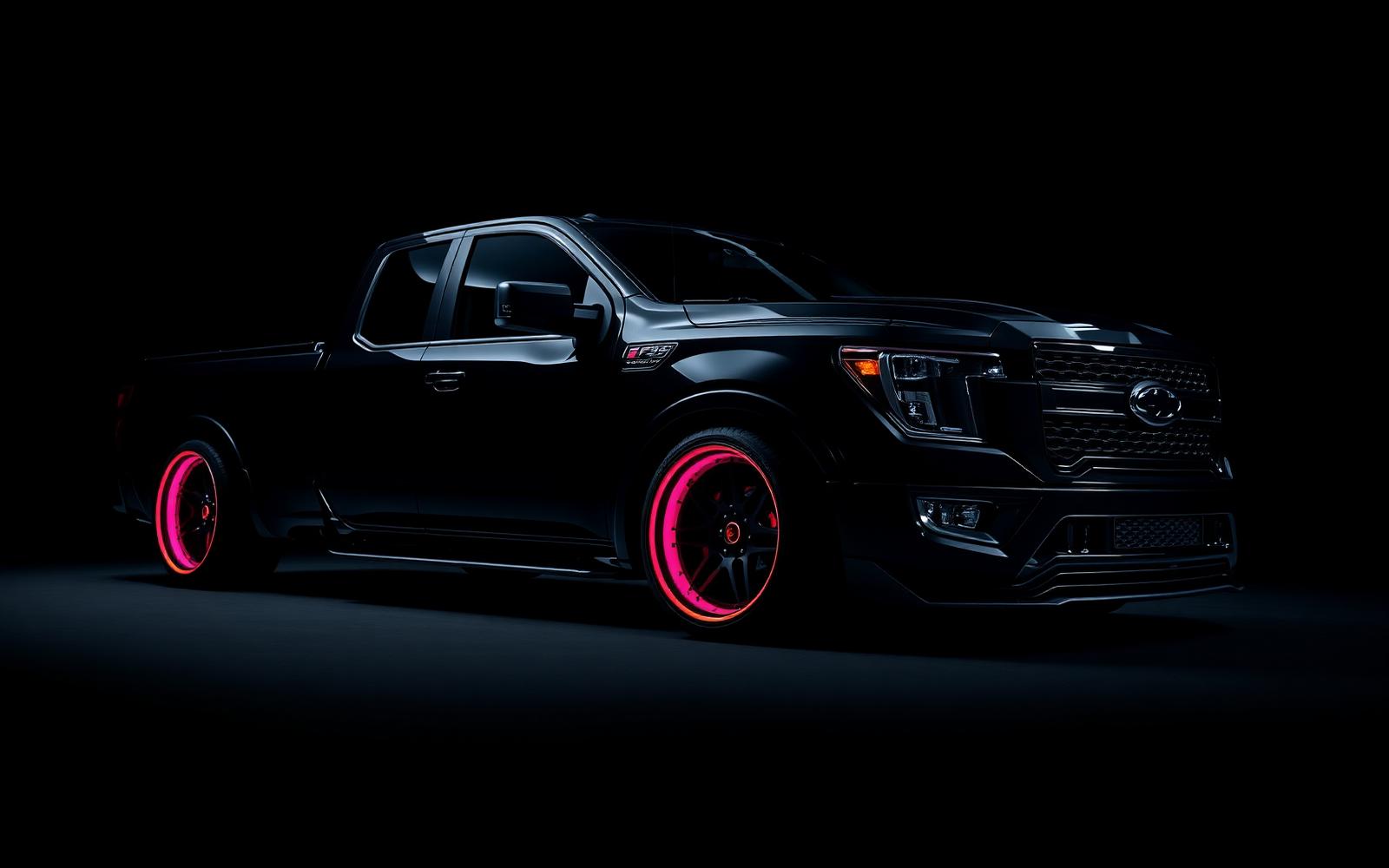 Custom vehicle graphics — a dark pickup with neon accent lighting